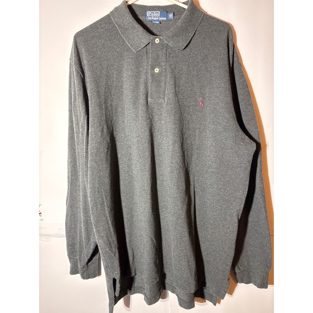 Polo Ralph Lauren Long Sleeve Polo Shirt Men's XLT Tall Gray Pink Pony‎ - Picture 4 of 8